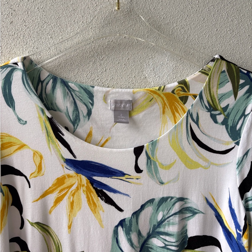 Chico’s Large Tropical Palm Leaf Short Sleeve Tee Casual Beach Cruise Resortwear - Picture 5 of 9